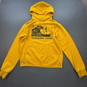 Bowery Supply Co Hoodie Men's Size Small Kanagawa Japan Graphic Yellow Pullover